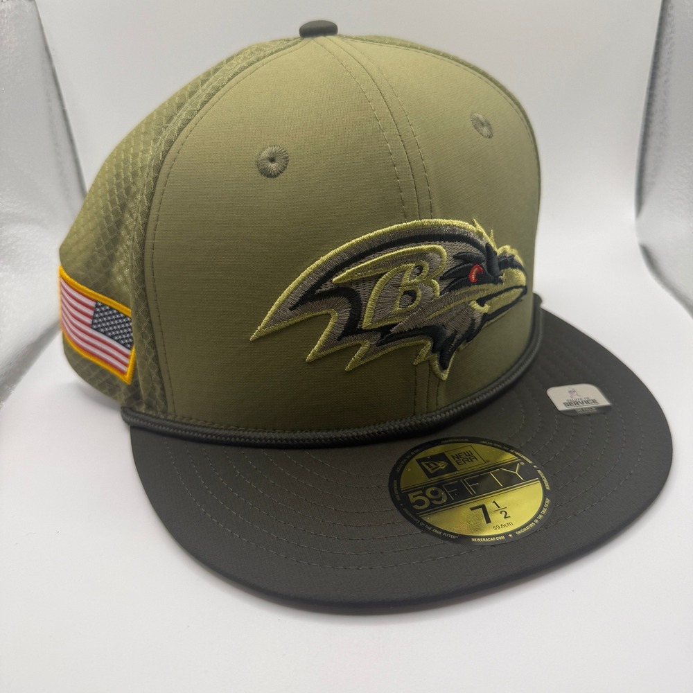 New Era 59FIFTY Baltimore Ravens Salute to Service Fitted Hat 7 1/2 Olive Green